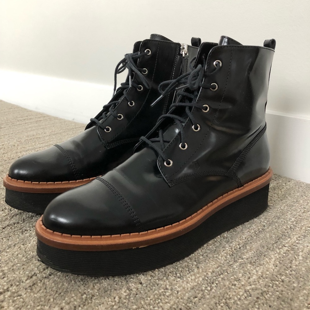 TOD’S black leather ankle lace up boots platform - Picture 3 of 8